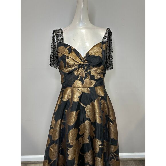 Theia Sonya Metallic Floral A-Line Dress US 2 $745 - Picture 7 of 16